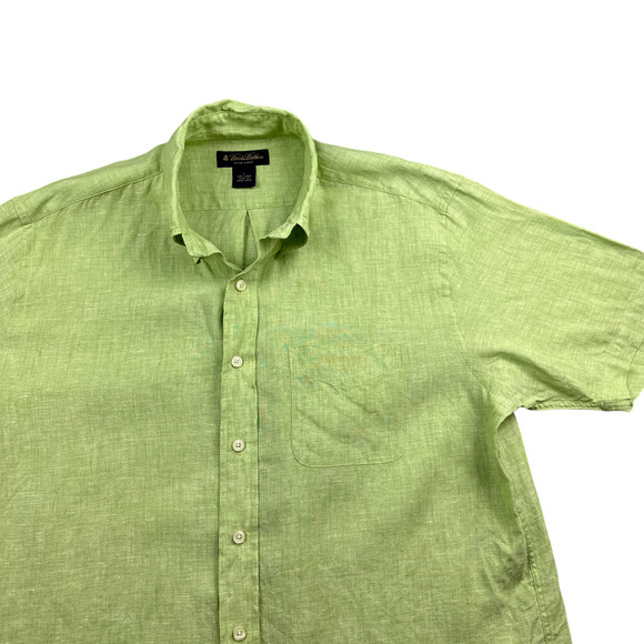Vintage Brooks Brothers Shirt Adult LARGE Green Irish Linen Button Down 90s - Picture 2 of 9